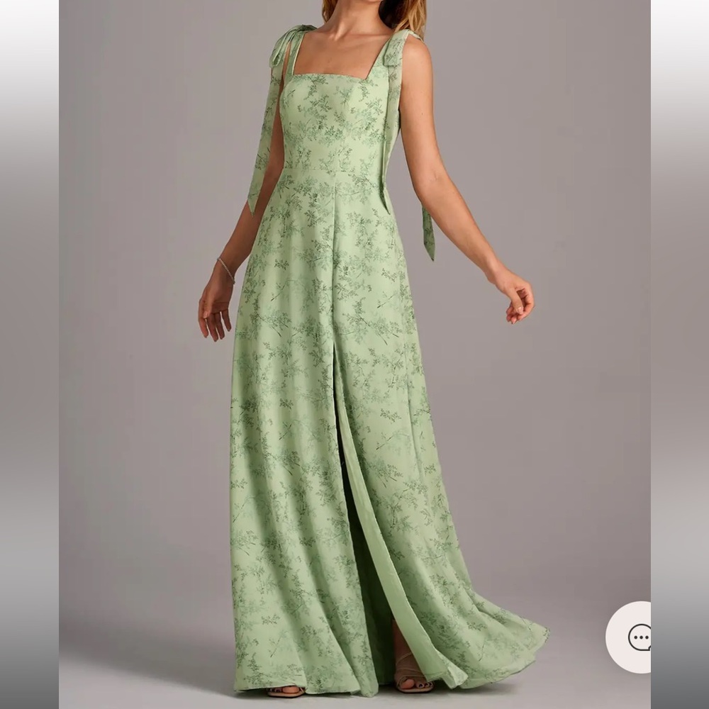 Azazie Debra Dress Green Fern Floral - Picture 4 of 6